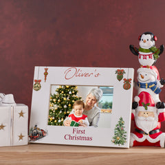 Personalised My First Christmas White Photo Frame With Locomotives