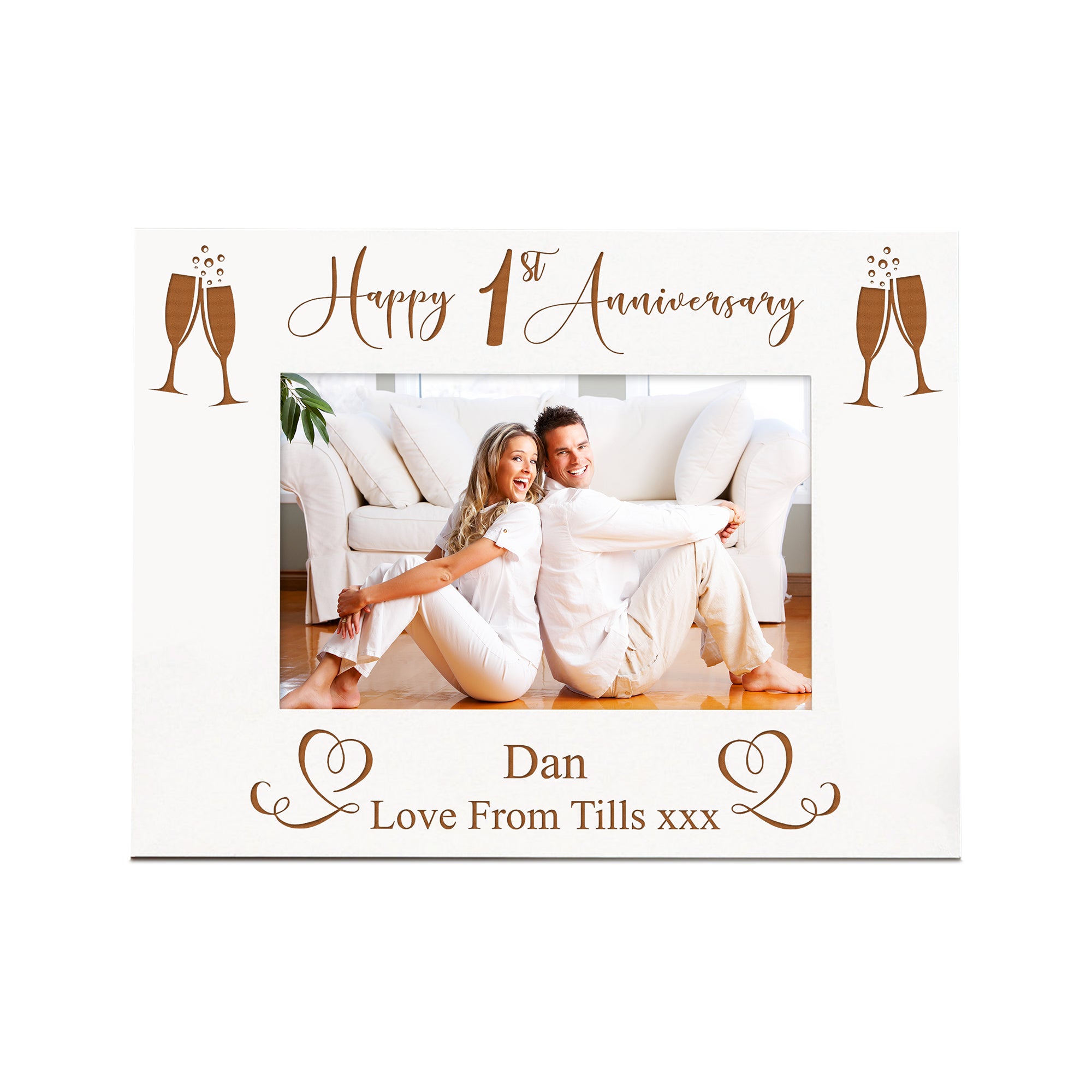 Personalised 1st Anniversary White Wooden Engraved Photo Frame Gift Photo Frame ukgiftstoreonline