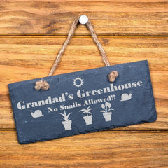 Grandad's Greenhouse Slate Garden Plaque - No Snails Personalised Slate Marker ukgiftstoreonline