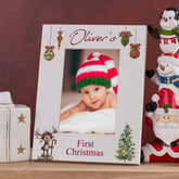 Personalised My First Christmas White Photo Frame With Cute Elves