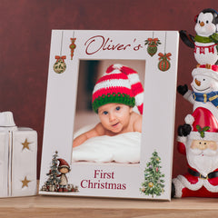 Personalised My First Christmas White Photo Frame With Cute Elves