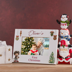 Personalised My First Christmas White Photo Frame With Cute Elves