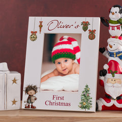 Personalised My First Christmas White Photo Frame With Cute Elves