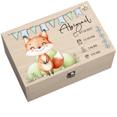 Personalised Wooden Baby Memory Keepsake Box With Cute Animals