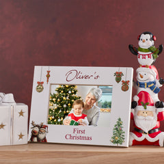 Personalised My First Christmas White Photo Frame With Santa and Reindeer Photo Frame ukgiftstoreonline Santa and Reindeer 3 Landscape