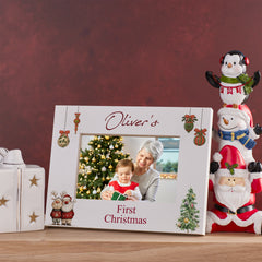 Personalised My First Christmas White Photo Frame With Santa and Reindeer Photo Frame ukgiftstoreonline Santa and Reindeer 5 Landscape