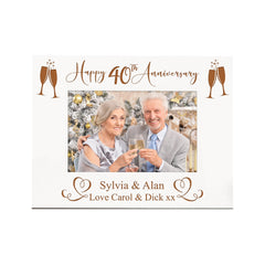 Personalised 40th Anniversary White Wooden Engraved Photo Frame Gift