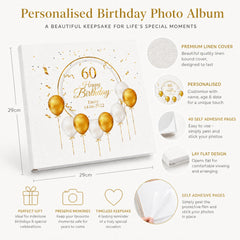 Personalised Large Linen 60th Birthday Photo Album With Balloons Photo Album ukgiftstoreonline