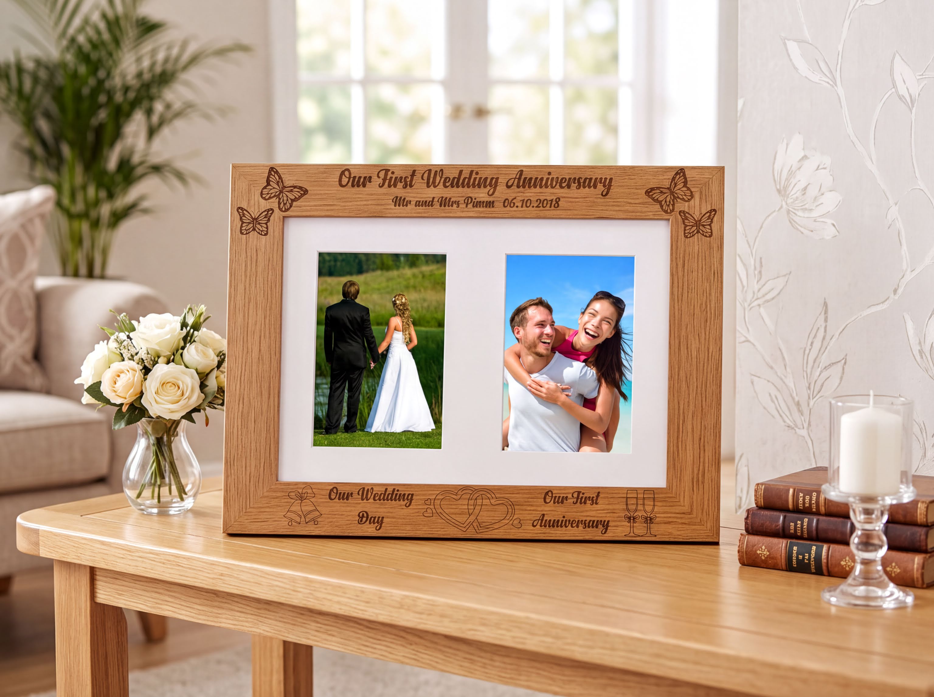 Personalised Our First Anniversary Double Wooden Photo Frame Gift Anniversary Photo Frame ukgiftstoreonline