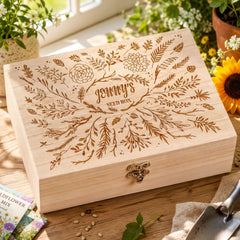 Personalised Seed Box – Wooden Floral Garden Storage With Six Compartments ukgiftstoreonline