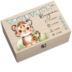 Personalised Wooden Baby Memory Keepsake Box With Cute Animals