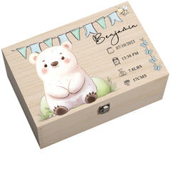 Personalised Wooden Baby Memory Keepsake Box With Cute Animals