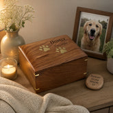 Large Personalised Handmade Wooden Pet Urn Box For Dogs With Brass Paw Inlays ukgiftstoreonline