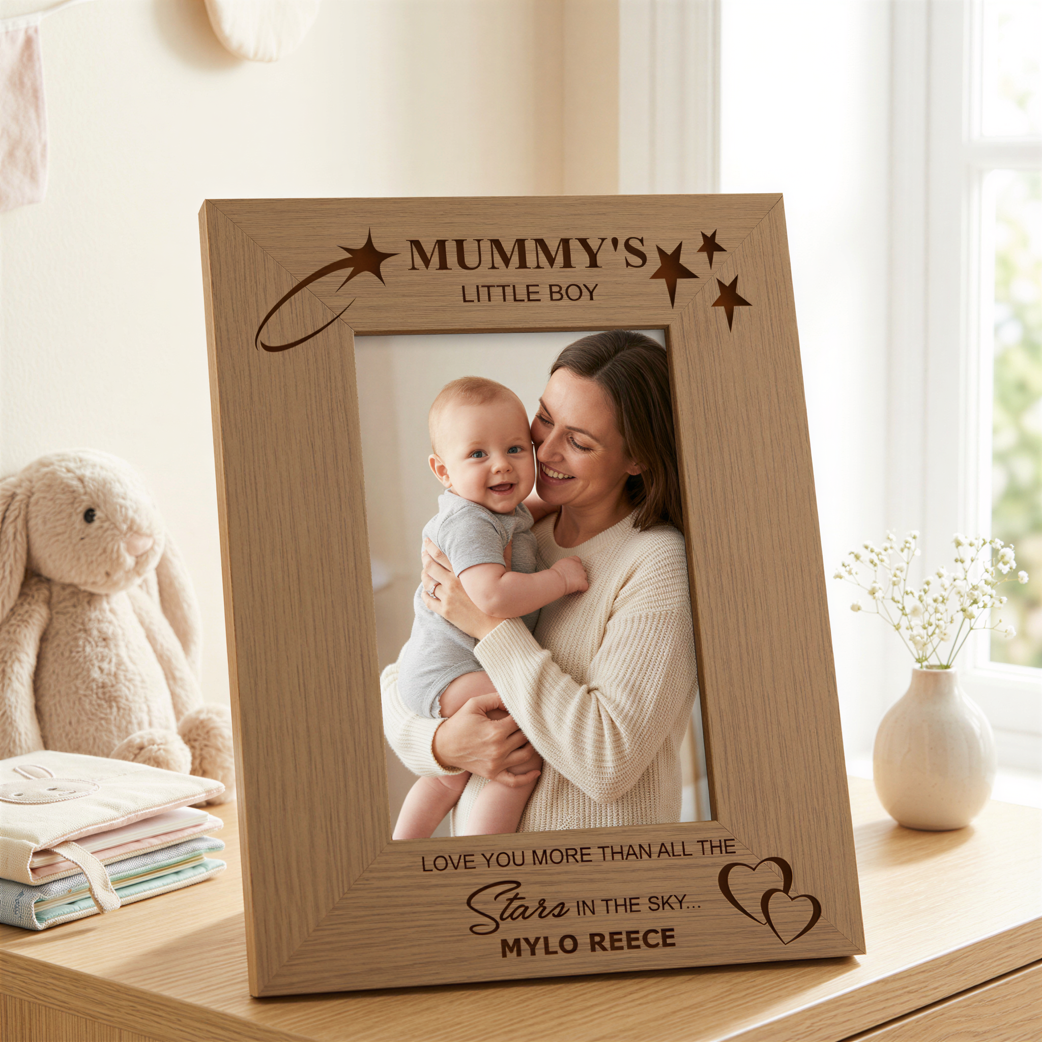 Personalised Photo Frame, Mummy's Little Boy Gift Portrait, Wood Photo Frame ukgiftstoreonline