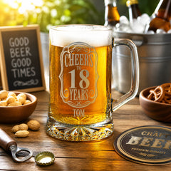 Cheers to 18 Years Birthday Gift Personalised Engraved Glass Beer Tankard personalised beer glass tankard ukgiftstoreonline
