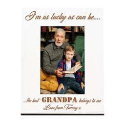 Personalised Best Grandpa Belongs To Me White Wooden Portrait Photo Frame Gift