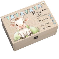 Personalised Wooden Baby Memory Keepsake Box With Cute Animals