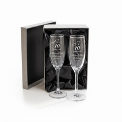 10th Anniversary Gift Personalised Engraved Champagne Flutes x 2 Personalised Champagne Glasses ukgiftstoreonline