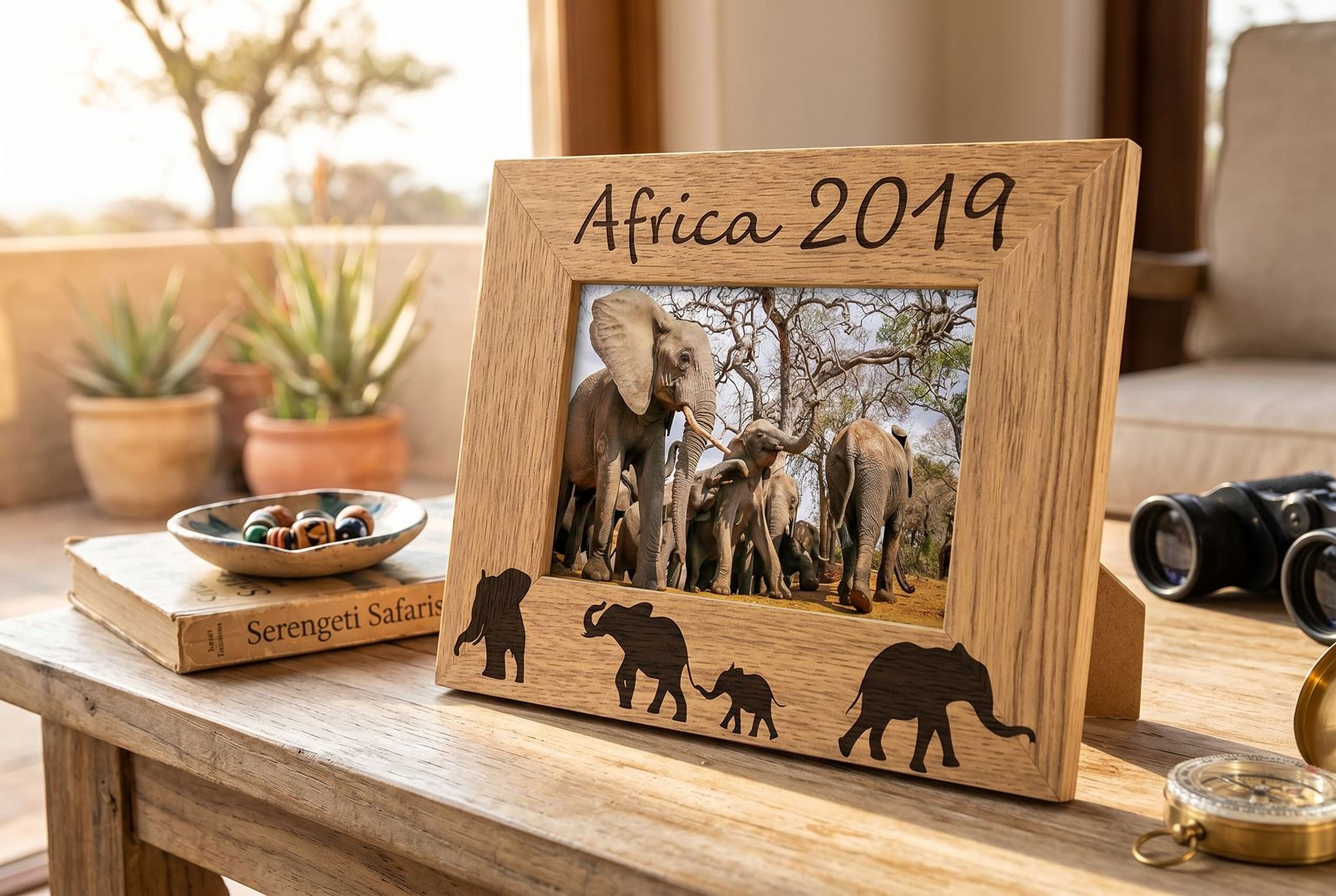 Personalised Elephant Design Engraved Wooden Photo Frame Travel Gift Photo Frame ukgiftstoreonline
