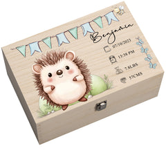 Personalised Wooden Baby Memory Keepsake Box With Cute Animals