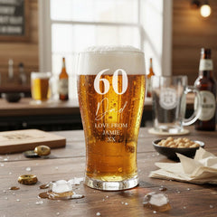 Engraved Personalised 60th Birthday Signature Pint Beer Glass Gift Boxed personalised beer glasses ukgiftstoreonline