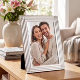 Silver Photo Frame - Striped Metal Plated Frame 4x6 & 5x7 With Stand photo frame ukgiftstoreonline