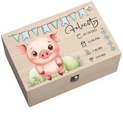 Personalised Wooden Baby Memory Keepsake Box With Cute Animals