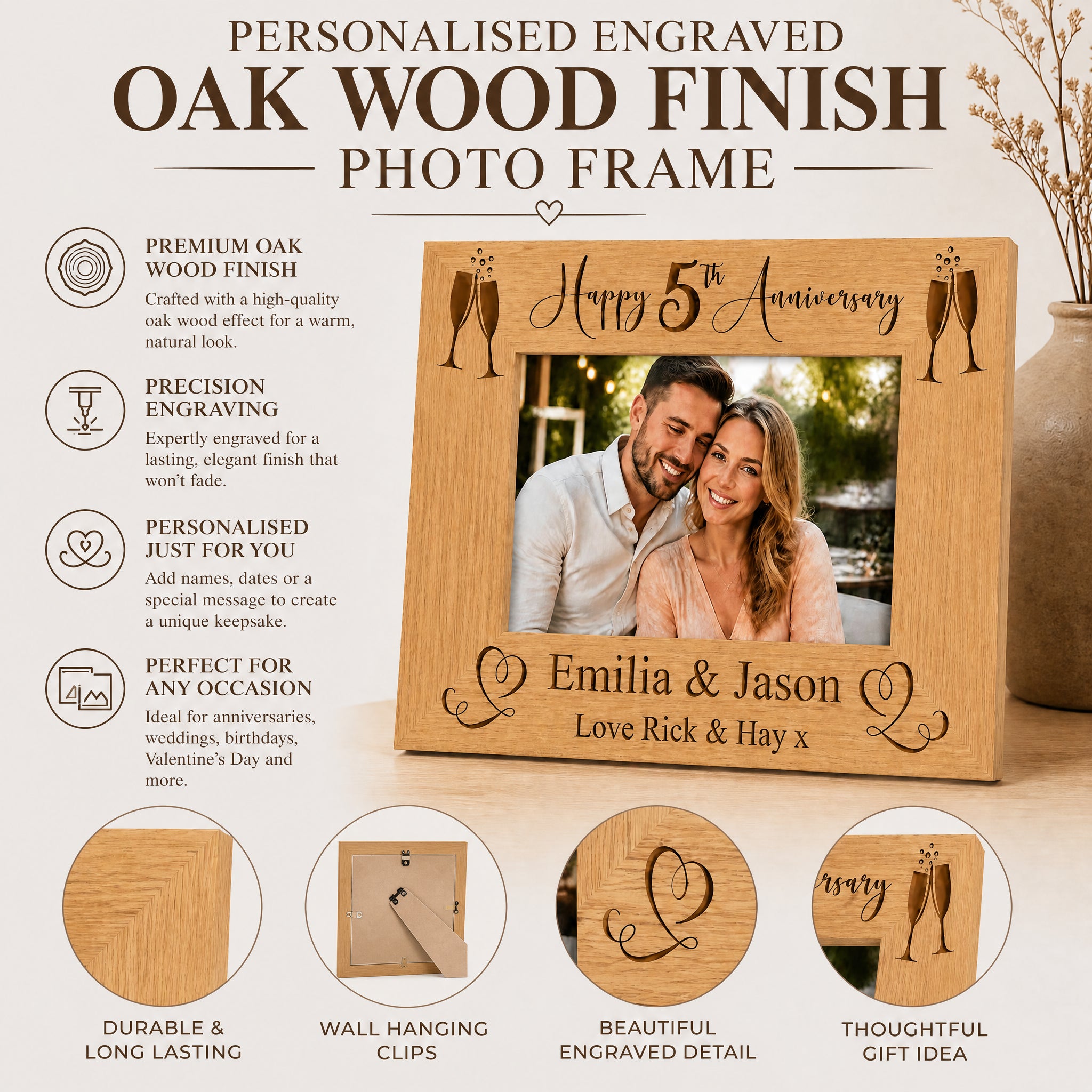 Personalised 5th Wedding Anniversary Wooden Photo Frame Gift personalised photo frames ukgiftstoreonline