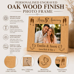 Personalised 5th Wedding Anniversary Wooden Photo Frame Gift personalised photo frames ukgiftstoreonline