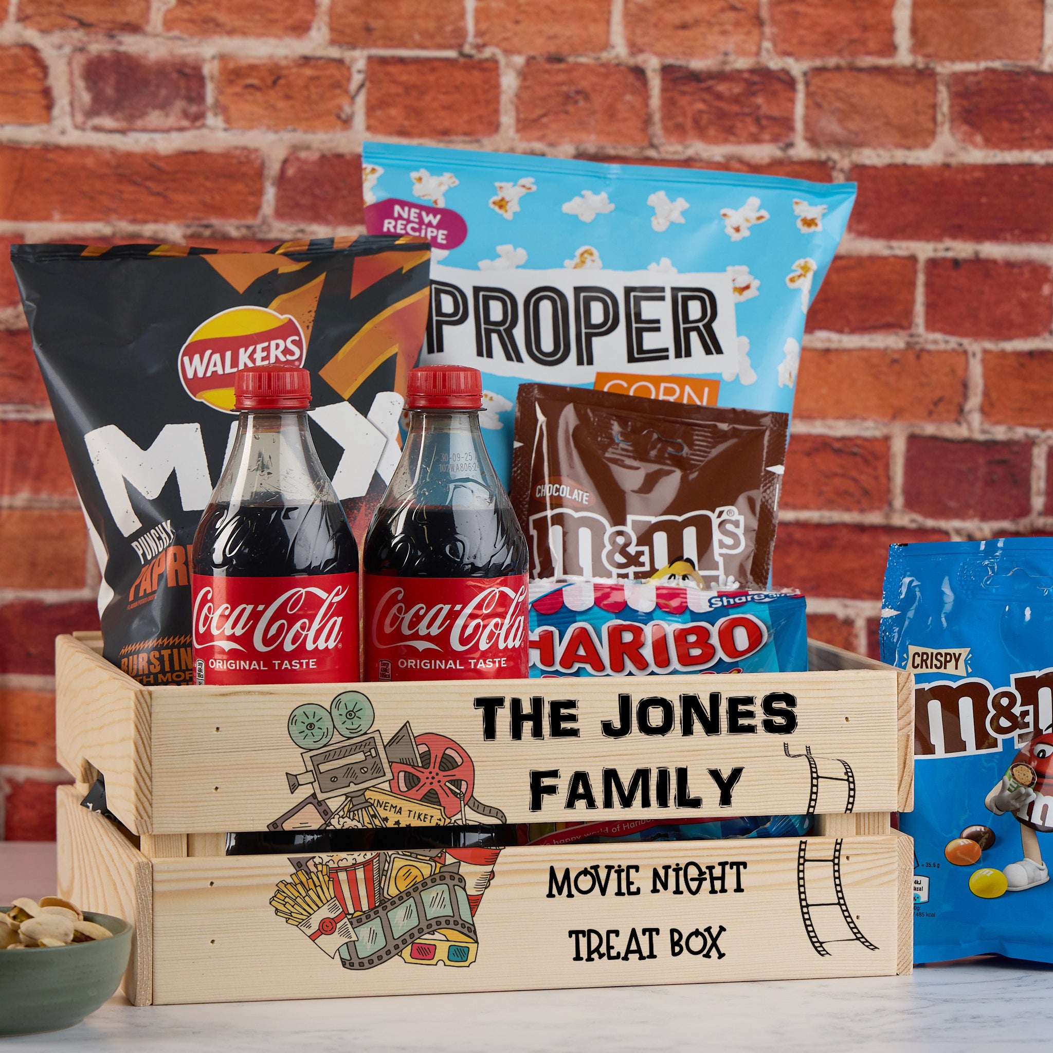 Personalised Family Movie Night Treat Wooden Crate Gift storage crate ukgiftstoreonline
