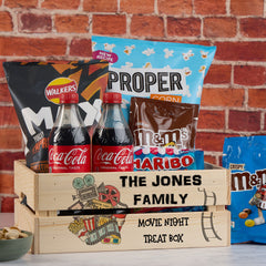 Personalised Family Movie Night Treat Wooden Crate Gift storage crate ukgiftstoreonline