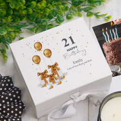 Personalised 21st Birthday Keepsake Memory Box Gold Presents