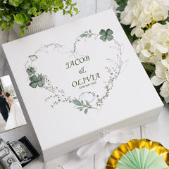 Personalised Wedding Box With Clover Leaf Floral Heart and Ribbon
