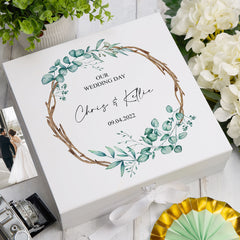 Personalised Keepsake Box Wedding Memory box Gift With Leaves and Sticks Design