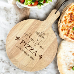 Large Personalised Custom Pizza Board Names Serving Tray Handle Paddle Round Wooden ukgiftstoreonline