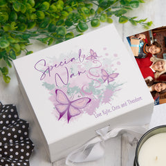 Personalised Special Nan Pink & Purple Butterfly Gift Keepsake Memory Box