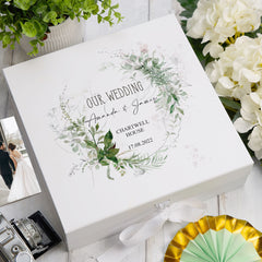 Personalised Wedding Keepsake Box Gift With Botanical Design