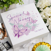 Personalised Special Nanny Pink & Purple Butterfly Gift Keepsake Memory Box