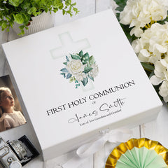ukgiftstoreonline Personalised First Holy Communion Green Cross Keepsake Memory Box Gift