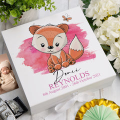 ukgiftstoreonline Personalised Baby Girl Cute Fox Design Keepsake Memory Box