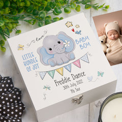 ukgiftstoreonline Personalised Baby Boy Gift Keepsake Memory Box Elephant Design