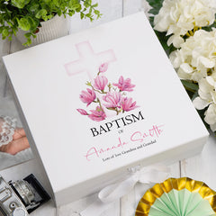 ukgiftstoreonline Personalised Baptism Pink Cross Keepsake Memory Box Gift