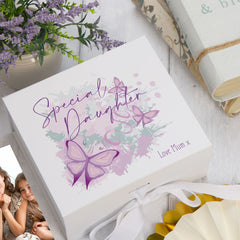 Personalised Special Daughter Pink & Purple Butterfly Gift Keepsake Memory Box
