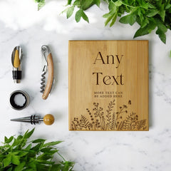 Personalised Wine Accessory Gift Set Engraved With Wildflowers Any Text Any Occasion ukgiftstoreonline Bamboo