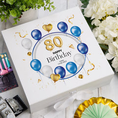 ukgiftstoreonline 80th Birthday Gift Personalised Keepsake Memory Box With Blue Balloons