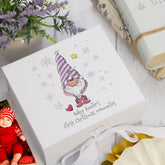 Personalised Baby Girl First Christmas Keepsake Box With Gnome