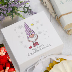 Personalised Baby Girl First Christmas Keepsake Box With Gnome