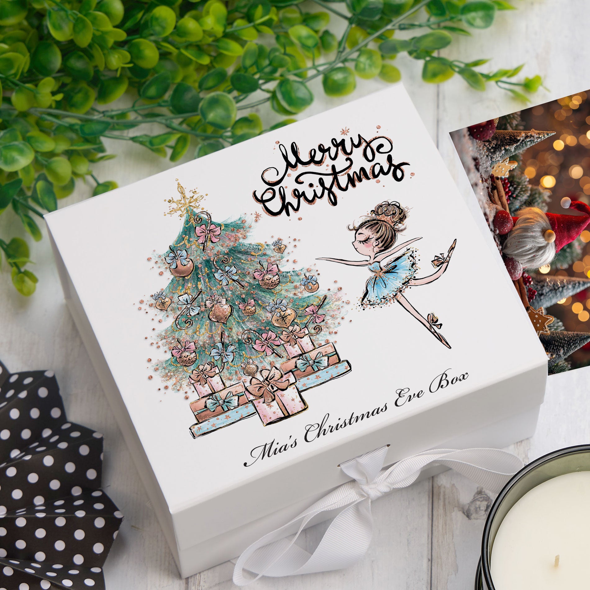 ukgiftstoreonline Personalised Girls Christmas Eve Box For Kids Keepsake Memory Box ukgiftstoreonline Ribbon Box Medium