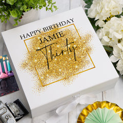 Personalised 30th Birthday Gift Keepsake Memory Box Gold Sparkles Design