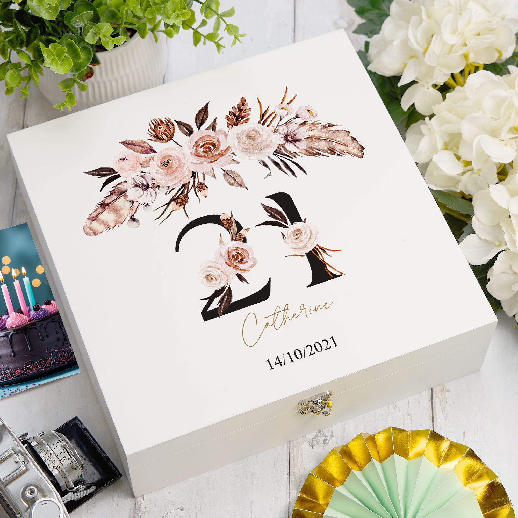ukgiftstoreonline Personalised Boho Style Any Age Birthday Keepsake Memory Box Gift Keepsake Memory Box ukgiftstoreonline Wood Box Large
